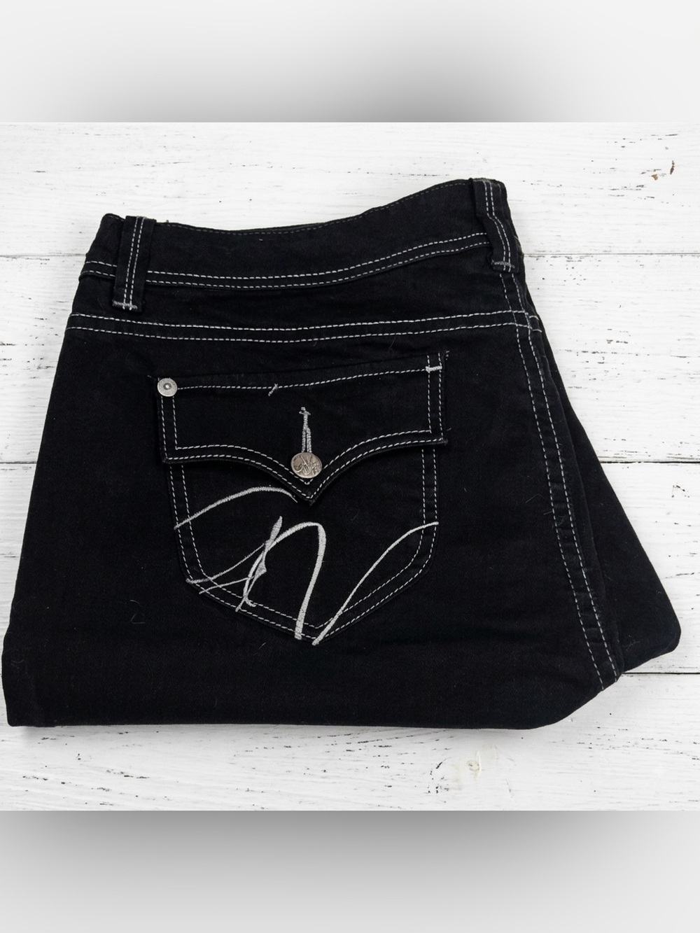 Gloria Vanderbilt Vintage Y2K Black Wide Leg Flare Jeans Sz 14 High Rise Denim